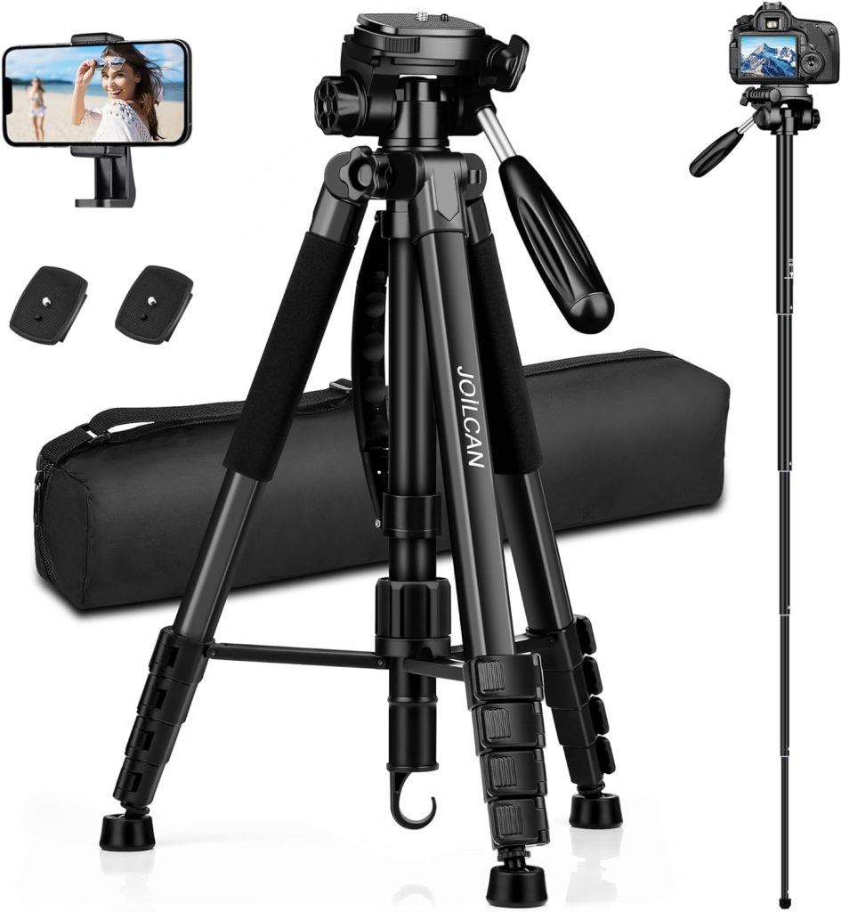 Endurax 60'' Camera Tripod Camera Stand for Canon Rebel Eos Nikon DSLR, Travel Tripods for Phone Tablet with Remote Black