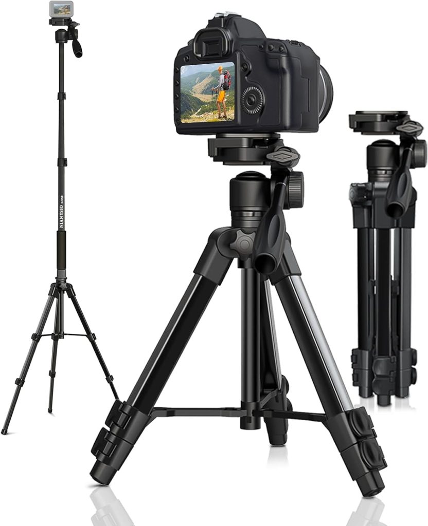 Endurax 60'' Camera Tripod Camera Stand for Canon Rebel Eos Nikon DSLR, Travel Tripods for Phone Tablet with Remote Black
