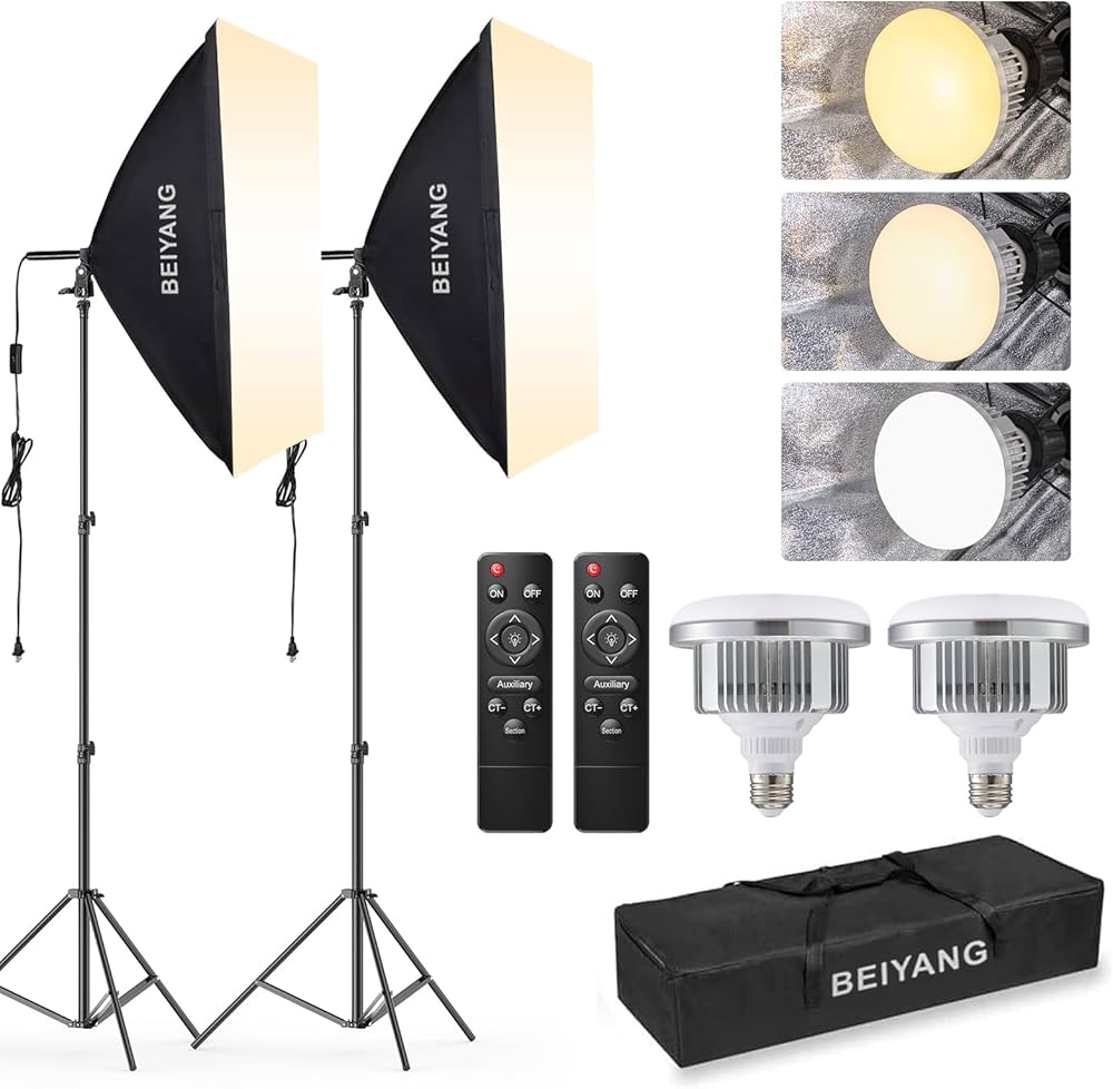 Torjim Softbox Photography Lighting Kit, 16'' x 16'' Professional Softbox Lighting Kit with 85W 3000-7500K LED Bulbs