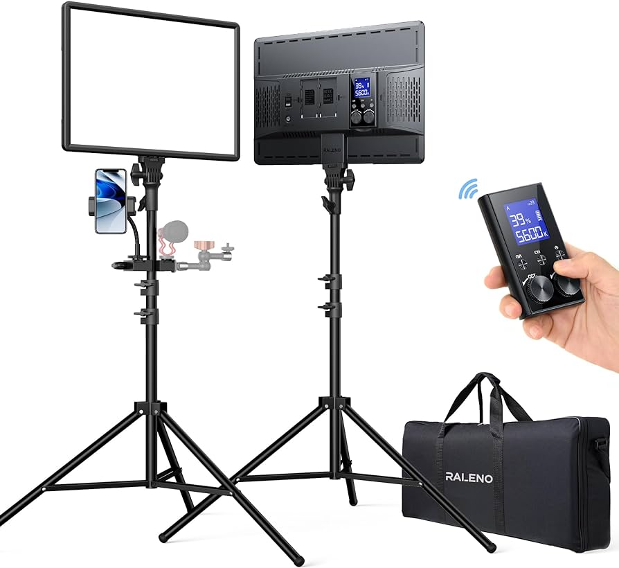 RALENO 2 Packs LED Video Light and 75inches Stand Lighting Kit, CRI 95+ Photography Lighting with 8000mAh Built-in Battery & LCD Display